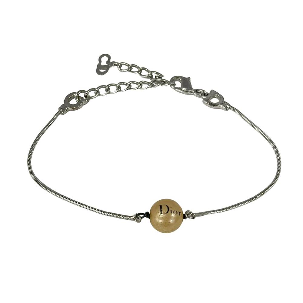Christian Dior Bracelet Silver Beige Hardware Pearl